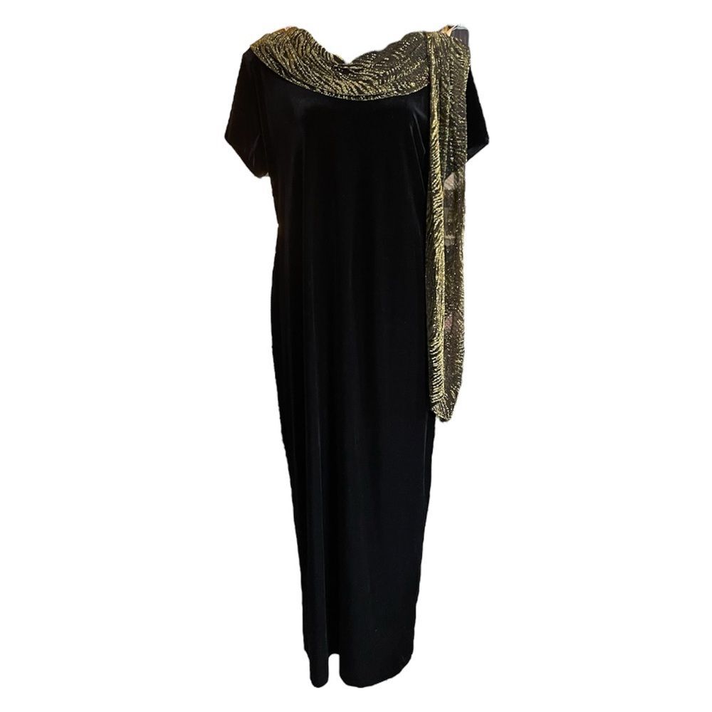 Another Thyme Vintage 90s Evening Dress with Metallic Scarf | Size 14